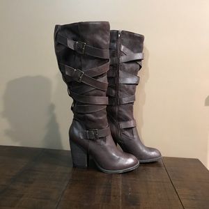 Steve Madden tall brown strapped boot